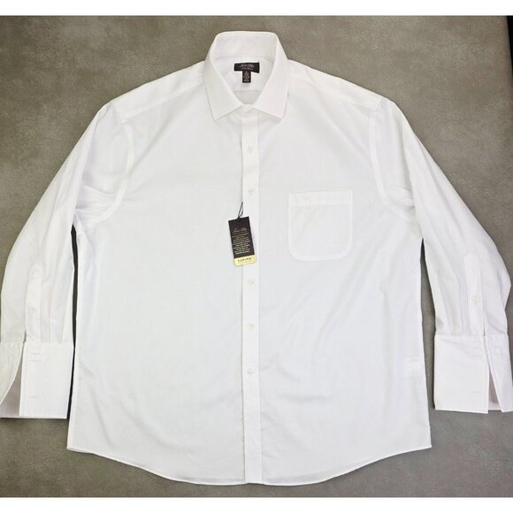 Tasso Elba XL 17.5 32-33 Mens Non Iron Regular Fit White Polka Dots French Cuff - Picture 1 of 11